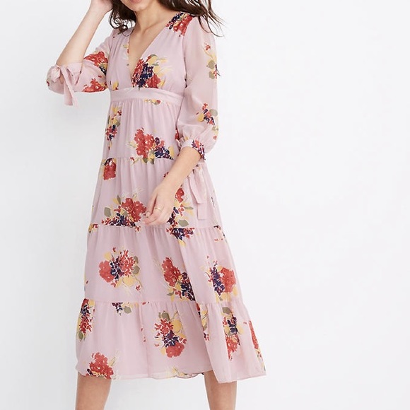 Madewell Tie Sleeve Tiered Midi Dress 